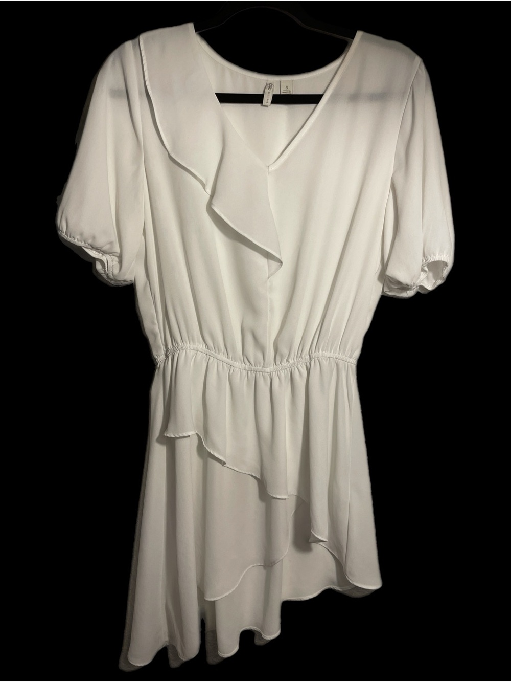 Cato White Ruffled Asymmetric Wrap Dress Size Small
